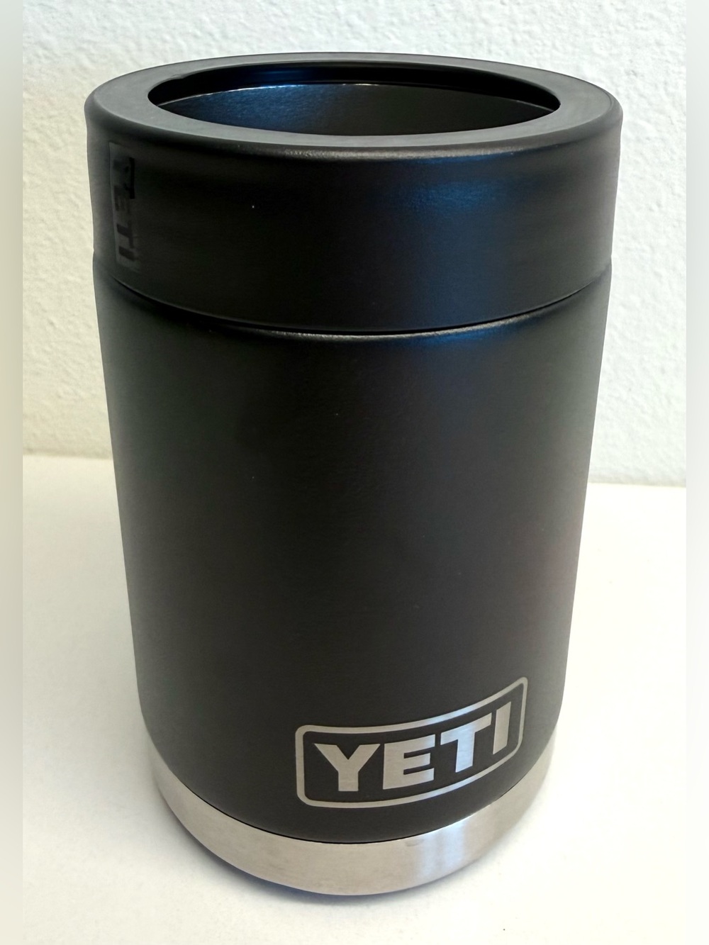 YETI Rambler Colster Black Stainless Steel Can Insulator w/ Screw-On Lid 5”